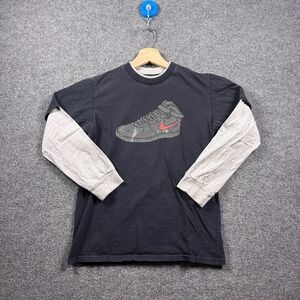 Y2K Nike Air Force One Shirt Boys M Black Grey‎ Layered Long Sleeve Graphic Tee